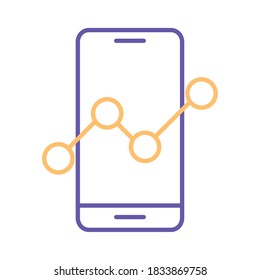 line chart in front of smartphone line style icon design, Data analysis and information theme Vector illustration