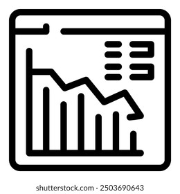 Line chart going down on a website, showing a negative trend in statistics