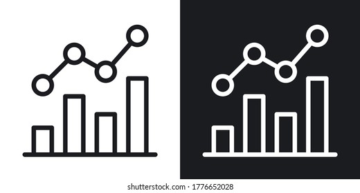 Line chart, graph or diagram icon. Simple two-tone vector illustration on black and white background
