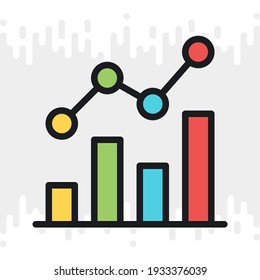 Line chart, graph or diagram icon. Simple color version on a light gray background