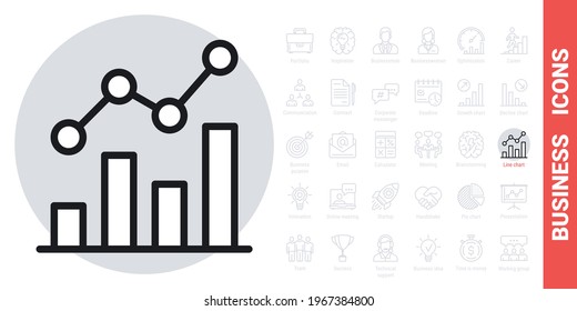 Line chart, graph or diagram icon. Simple black and white version from a series of business icons