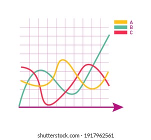 Line chart graph for finance report template on white