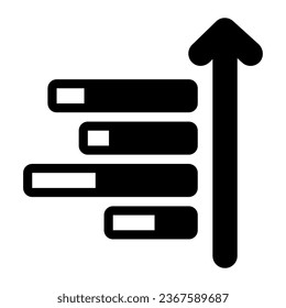 Gráfico de líneas y flecha de crecimiento hacia arriba icono sólido, concepto de diagrama, signo de vector histograma sobre fondo blanco, icono de estilo de glifo para concepto móvil y diseño web. Gráficos vectoriales