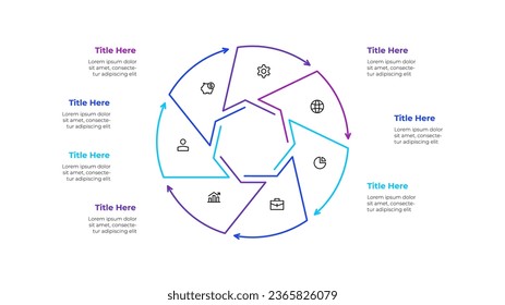 Line chart with a heptagon inside. Template for cycle diagram with 7 options, parts, steps or processes