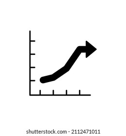 Gráfico de líneas Icono en glifo plano negro, estilo relleno aislado en fondo blanco