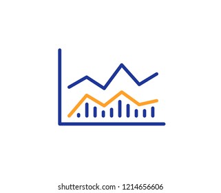 Line chart icon. Financial growth graph sign. Stock exchange symbol. Colorful outline concept. Blue and orange thin line color icon. Trade infochart Vector