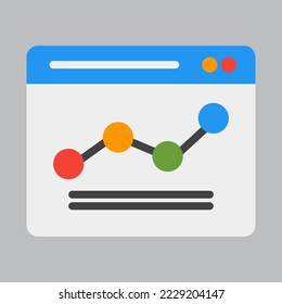 Icono de gráfico de línea en estilo plano sobre navegador, uso para presentación de aplicación móvil del sitio web