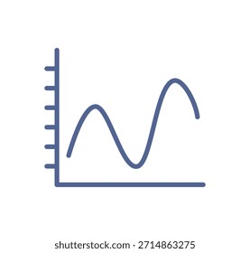 Icono de gráfico de líneas con curva fluctuante, visualización de tendencias de datos, monitoreo de análisis, cambios en el rendimiento, seguimiento de estadísticas e Ilustración vectorial plana de línea de información comercial.