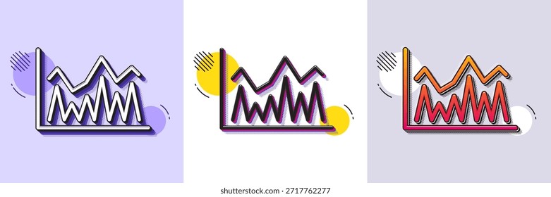Icono de gráfico de líneas. Patrón punteado de semitono. Icono de degradado con sombra de grano. Signo de gráfico de crecimiento financiero. Símbolo de la bolsa. Icono de inversión de línea. Varios diseños. Vector