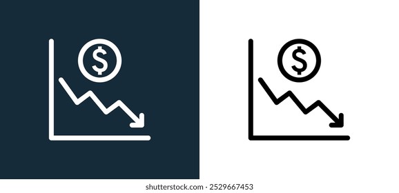 ícone do gráfico de linhas isolado em cores brancas e pretas. o gráfico de linhas mostra o ícone do vetor linear da coleção de negócios e finanças para aplicativos móveis, web e ui.