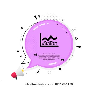 Icono de gráfico de línea. Burbuja del discurso de citas. Signo gráfico de crecimiento financiero. Símbolo de bolsa. Marcas de citado. Icono de la infografía de operaciones clásicas. Vector