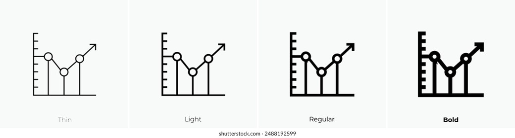 icono de gráfico de líneas. Diseño de estilo fino, ligero, regular y audaz aislado sobre fondo blanco