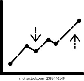 Line Chart icon vector illustration with arrows up and down, dotted line style, black color, no background, suitable for business, analysis, etc.