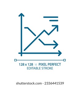 Line chart light blue icon. Financial data. Market trend. Sales report. Company results. Data presentation. RGB color sign. Simple design. Web symbol. Contour line. Flat illustration. Isolated object