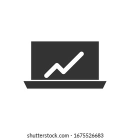 Line chart on laptop screen icon. Infographic symbol modern, simple, vector, icon for website design, mobile app, ui. Vector Illustration