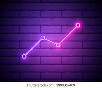 Line chart pink glowing neon ui ux icon. Glowing sign logo vector isolated on brick wall background.