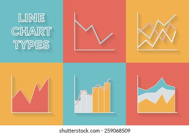 Line chart types - Set of Infographic Elements. Collection in flat design style for presentation, booklet, website etc. Vector illustration