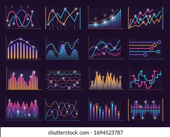 Line charts curves. Vector growth business graphic info vertical columns data model vector infographic elements