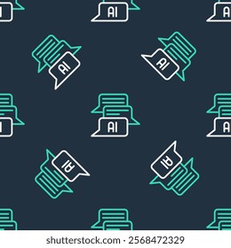 Line Chat bot icon isolated seamless pattern on black background. Chatbot icon.  Vector