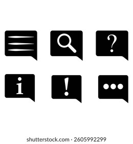 Line chat icons for flat design. Chat, message, dollar, tick, heart into flat black bubble sign collection vector illustration.