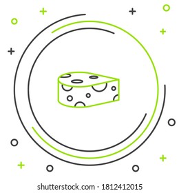 Icono de queso de línea aislado en fondo blanco. Concepto de esquema colorido. Vector