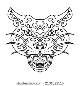 Line cheetah face. Vector hand-drawn illustration.