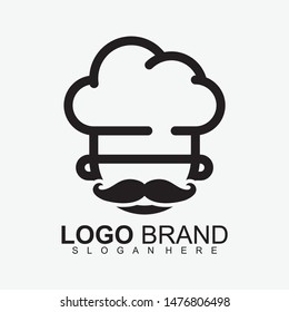 Line Chef Hat With Beard Logo Design For Business. Black & White. Modern Design. Hat Chef Icon. Food Logo. Flat Logo. Vector Illustration