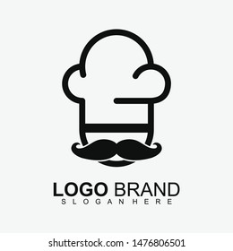 Line Chef Hat With Beard Logo Design For Business. Black & White. Modern Design. Hat Chef Icon. Food Logo. Flat Logo. Vector Illustration