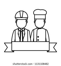 line chef hat and businessman helmet with ribbon