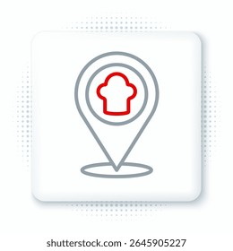 Line Chef hat with location icon isolated on white background. Cooking symbol. Cooks hat. Colorful outline concept. Vector