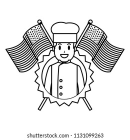 line chef with usa flags and nation emblem