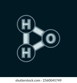 Line Chemical formula for water drops H2O shaped icon isolated on black background. Flat filled outline style with shadow. Vector