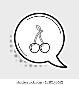 Line Cherry icon isolated on grey background. Fruit with leaf symbol. Colorful outline concept. Vector