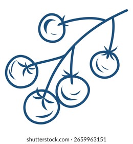 Rama de tomates de cereza, Minimal Cherry Tomato Branch Illustration, Mediterranean Tomatoes Line‑Art