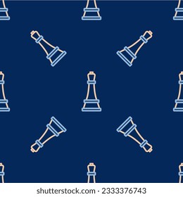 Line Chess icon isolated seamless pattern on blue background. Business strategy. Game, management, finance.  Vector