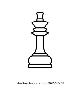 Line chess King piece icon isolated on white background. Board game. Black silhouette. Vector illustration.