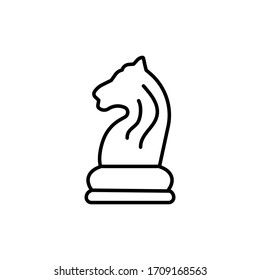 Line chess Knight Horse piece icon isolated on white background. Board game. Black silhouette. Vector illustration.