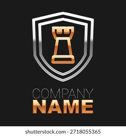Icono de escudo de ajedrez de línea aislado sobre fondo negro. Estrategia empresarial. Juego, administración, finanzas. Concepto de contorno colorido. Vector