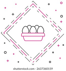 Line Chicken egg in box icon isolated on white background. Colorful outline concept. Vector