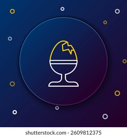 Line Chicken egg on a stand icon isolated on blue background. Happy Easter. Colorful outline concept. Vector