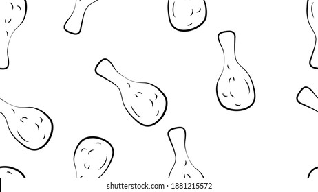 Line Chicken leg icon isolated seamless pattern on white background. Chicken drumstick. Colorful outline concept. Vector