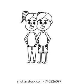 line children together with hairstyle design and casual clothes