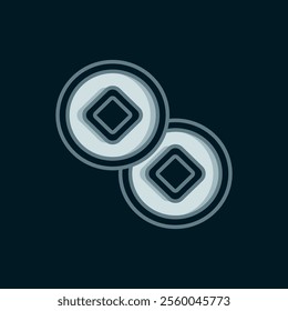 Line Chinese Yuan currency symbol icon isolated on black background. Coin money. Banking currency sign. Cash symbol. Flat filled outline style with shadow. Vector