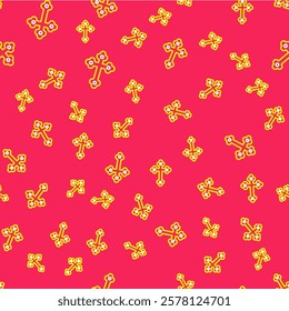 Line Christian cross icon isolated seamless pattern on red background. Church cross.  Vector