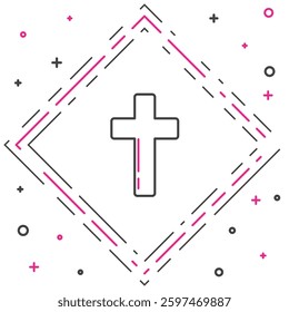 Line Christian cross icon isolated on white background. Church cross. Colorful outline concept. Vector Illustration