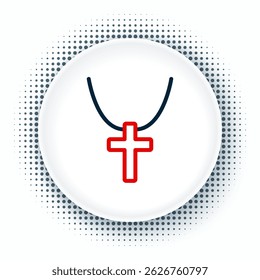 Line Christian cross on chain icon isolated on white background. Church cross. Colorful outline concept. Vector