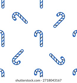 Line Christmas candy cane with stripes icon isolated seamless pattern on white background. Merry Christmas and Happy New Year. Colorful outline concept. Vector