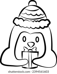 Line Christmas cute penguin graphic elements vector illustration