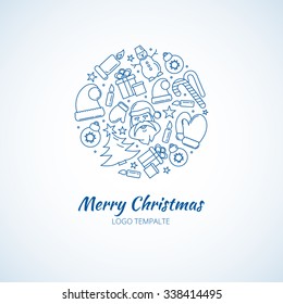 Line christmas and new year icons for web and logos design. Background decoration in circle form. Vector pictures
