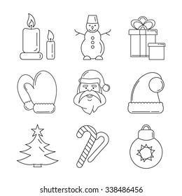 Line christmas and new year icons set for web and applications design. Vector pictures
